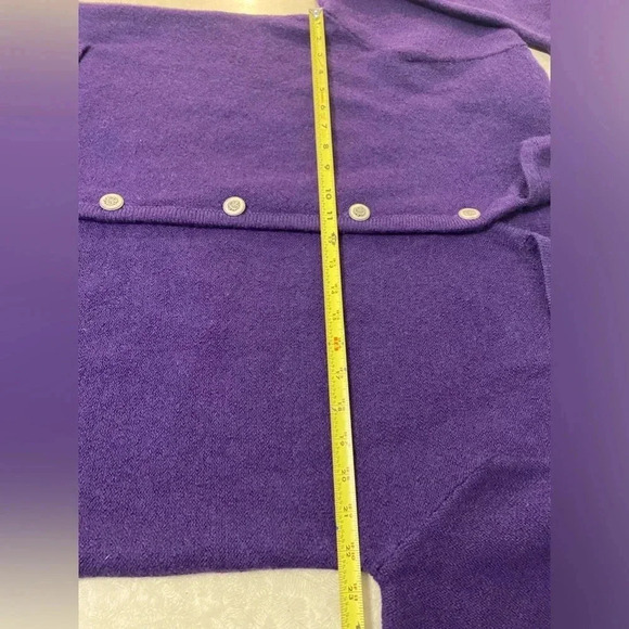 Karen Scott Pure Wool Purple sweater cardigan shoulder pads buttons Size L - Picture 10 of 13